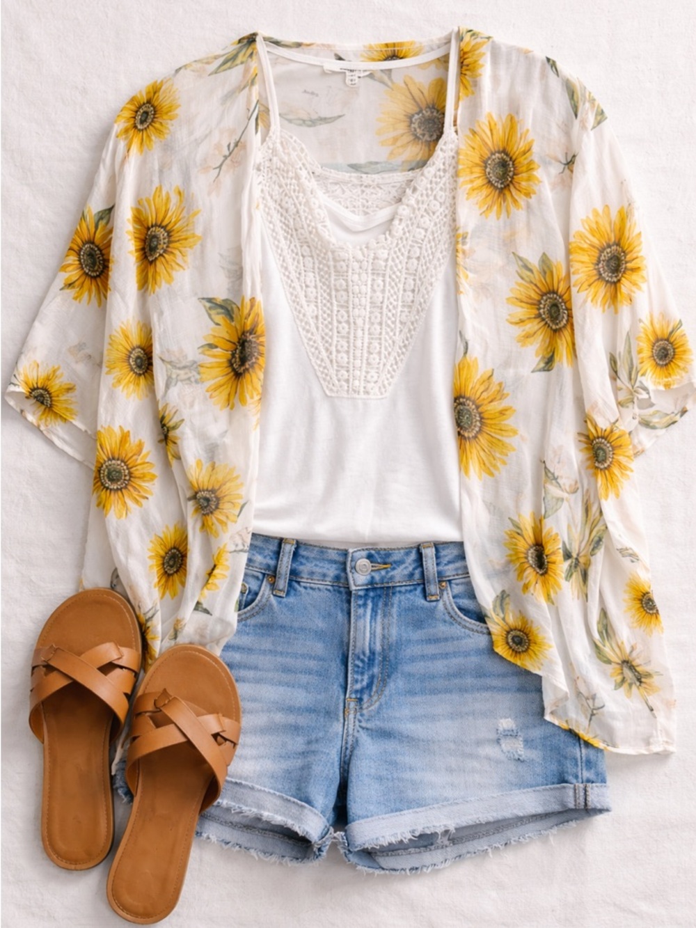 Maurices White Floral Kimono with Yellow Accents